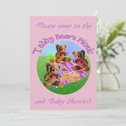 Teddy Bears Picnic Invitation sjabloon Kaart (Staand voorkant)