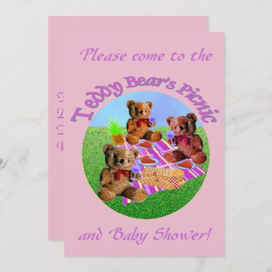 Teddy Bears Picnic Invitation sjabloon Kaart (Voorkant / Achterkant)