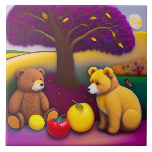 Teddy Bear's Picnic - Kinderkeramische Tegel Tegeltje (Voorkant)