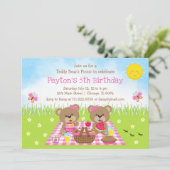 Teddy Bear's Picnic Pink Gingham Birthday Kaart (Staand voorkant)