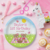 Teddy Bears Picnic Pink Gingham Birthday Party Papieren Bordje (Feest)