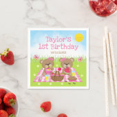 Teddy Bears Picnic Pink Gingham Birthday Party Servet (Insitu)