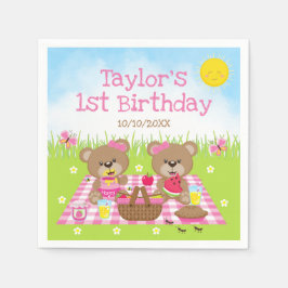 Teddy Bears Picnic Pink Gingham Birthday Party Servet