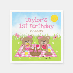 Teddy Bears Picnic Pink Gingham Birthday Party Servet