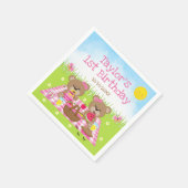 Teddy Bears Picnic Pink Gingham Birthday Party Servet (Hoek)