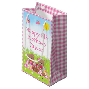 Teddy Bears Picnic Pink Gingham Happy Birthday Klein Cadeauzakje