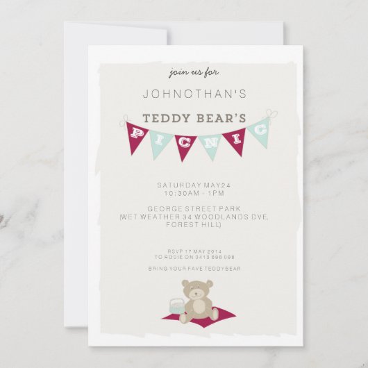 Teddy Bear's Picnic - Rood en blauw Kaart (Voorkant)