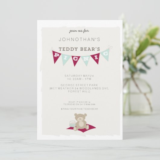 Teddy Bear's Picnic - Rood en blauw Kaart (Staand voorkant)