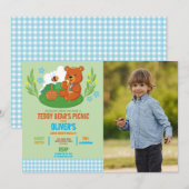 Teddy Bear's Picnic Verjaardag Foto Park Blauw Kaart (Voorkant / Achterkant)