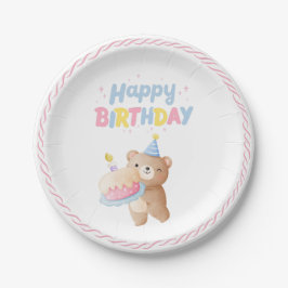 Teddy Bear's Pink Pastel Gelukkig Verjaardagsfeest Papieren Bordje