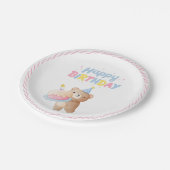 Teddy Bear's Pink Pastel Gelukkig Verjaardagsfeest Papieren Bordje (Gekanteld)