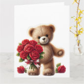 Teddy Bear's Romantische Gebaar Kaart (Gele Bloem)