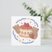 Teddy Bears & Strawberry Cake Illustratie Kaart (Staand voorkant)