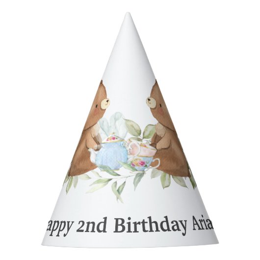 Teddy Bears Tea Party Birthday Cone Feesthoedjes (Voorkant)