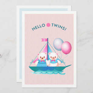 Teddy Bears Twin Girl & Boy Baby shower Invitation Kaart