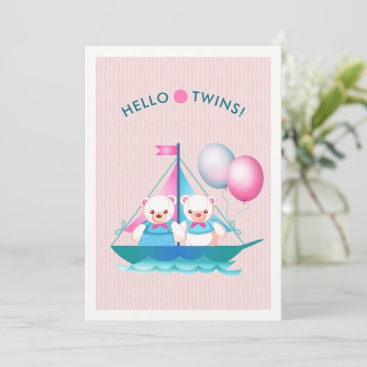 Teddy Bears Twin Girl & Boy Baby shower Kaart (Staand voorkant)