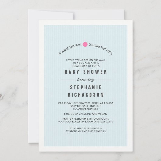 Teddy Bears Twin Girl & Boy Baby shower Kaart (Achterkant)