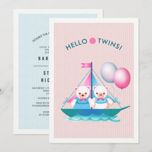 Teddy Bears Twin Girl & Boy Baby shower Kaart (Voorkant / Achterkant)