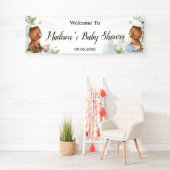 Teddy Bears Twins Baby shower Backdrop Welkom Spandoek (Insitu)