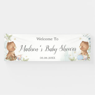 Teddy Bears Twins Baby shower Backdrop Welkom Spandoek