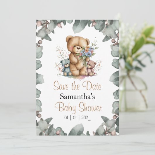 Teddy Bears Twins Waterverf de datum Kaart (Staand voorkant)