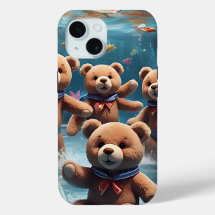 Teddy Bears Zwemmen in een zwembad van vis iPhone 15 Case