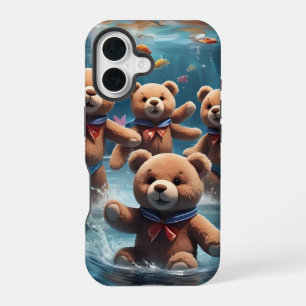 Teddy Bears Zwemmen in een zwembad van vis iPhone 16 Hoesje