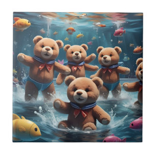 Teddy Bears Zwemmen in een zwembad van vis Tegeltje