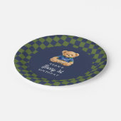 Teddy Beary 1st Birthday Checkboard Retro Papieren Bordje (Gekanteld)