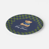 Teddy Beary Checkboard Retro Baby Shower Papieren Bordje (Gekanteld)
