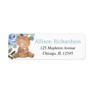 Teddy beenblauw bloemgroen etiket
