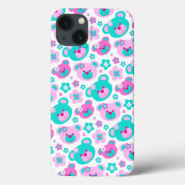 Teddy beenbloemen roze aqua ipad iPhone 13 hoesje