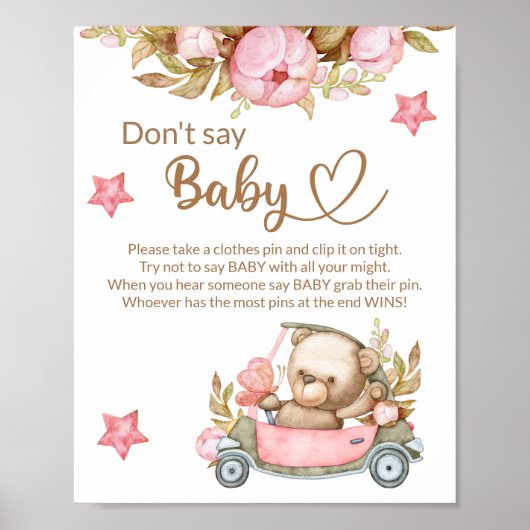 Teddy beer baby beer zegt geen baby shower spel poster (Voorkant)