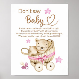 Teddy beer baby beer zegt geen baby shower spel poster