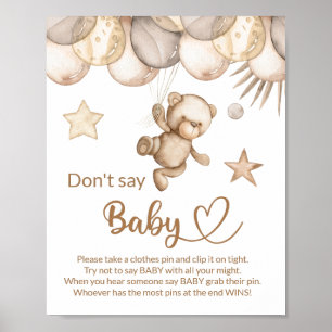 Teddy beer baby beer zegt geen baby shower spel poster