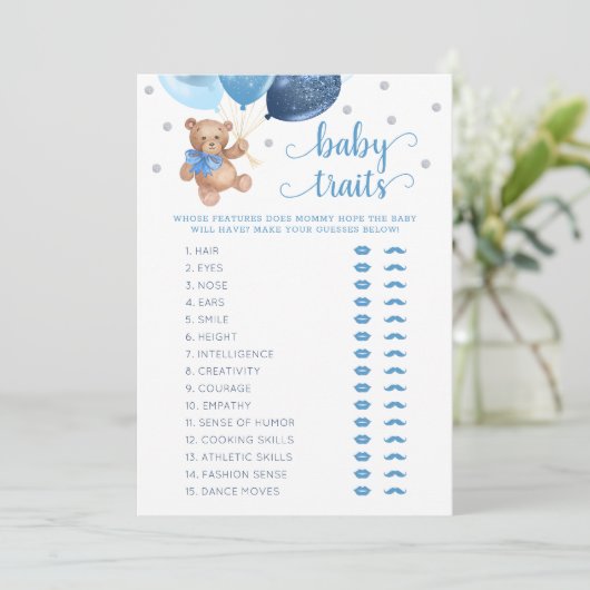 Teddy Beer Baby Kenmerken Spel Baby Shower Kaart (Staand voorkant)