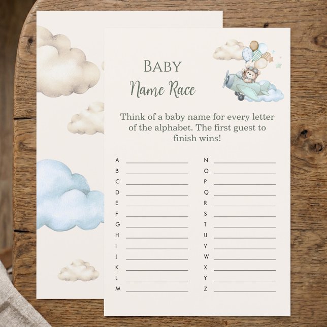 Teddy Beer Baby Naam Race Baby Shower Spel  (Baby Name Race Bearly Wait Airplane Boy Game)