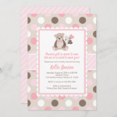 Teddy beer baby shower nodigt roze bruin uit kaart (Voorkant / Achterkant)