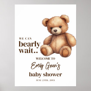 Teddy Beer Baby Shower We Can Bearly Wait minimaal Poster