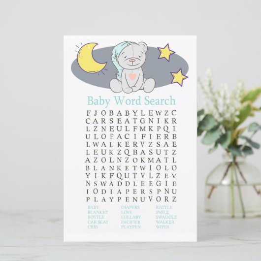 Teddy beer Baby shower Word Search Game (Staand voorkant)