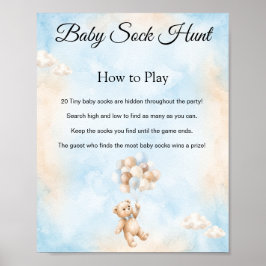 Teddy Beer Baby Sock Hunt Shower Spelbord Poster