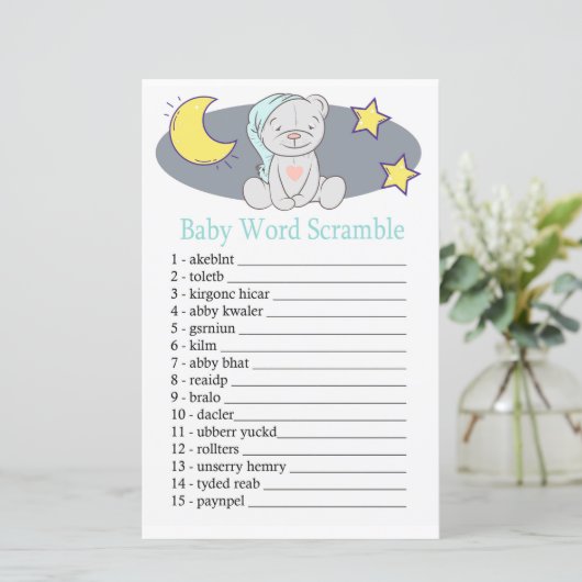Teddy beer Baby word scramble game (Staand voorkant)