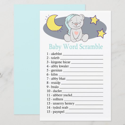 Teddy beer Baby word scramble game (Voorkant / Achterkant)