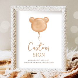 Teddy Beer Ballon Beer Eerste Verjaardag Custom Poster