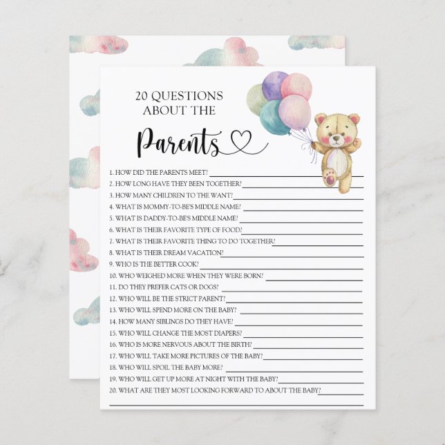 Teddy beer ballonnen - spelletjes over de ouders (Voorkant / Achterkant)