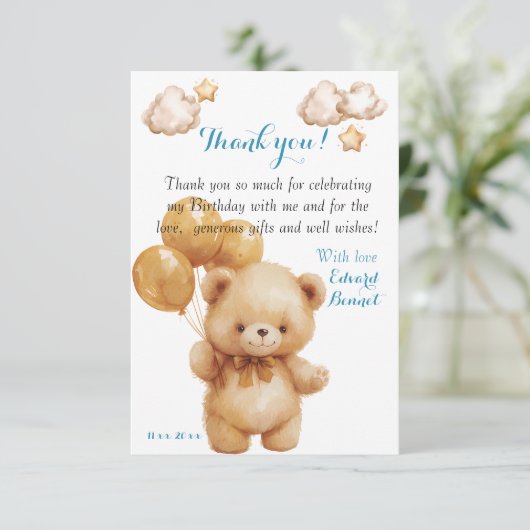 Teddy Beer Beige Ballon Bedankkaart (Staand voorkant)