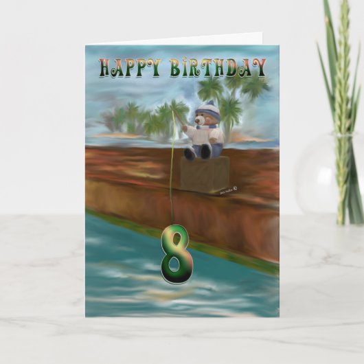 Teddy beer bevist 8th Happy Birthday Kaart (Voorkant)