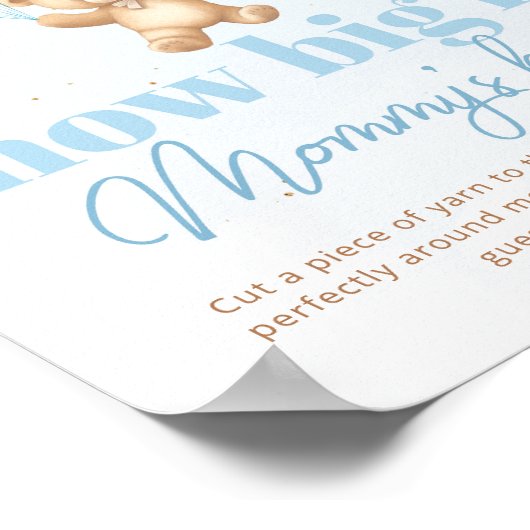 Teddy beer blauw hoe groot is mama's buik spel poster (Hoek)