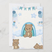 Teddy Beer Blauwe Baby Shower Uitnodiging (Achterkant)