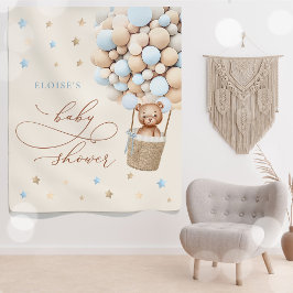 Teddy Beer Blauwe Ballon Weinig Geduld Baby Shower Wandkleed